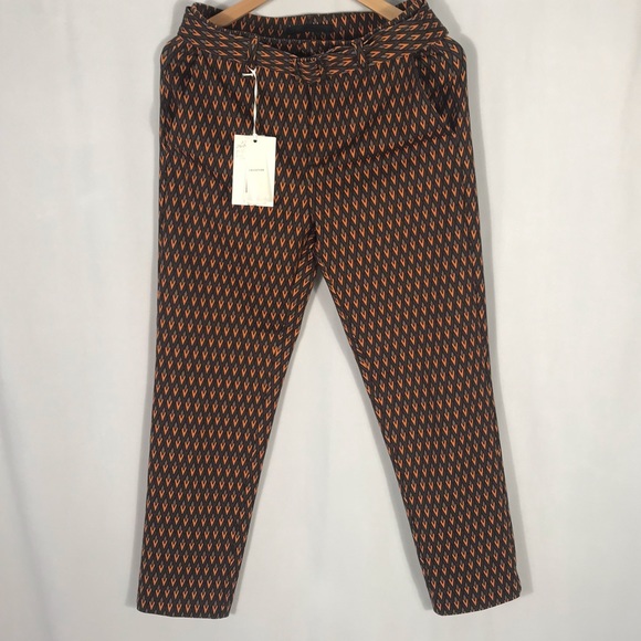 MAC Jeans Pants - MAC Jeans Orange Multi Printed Belted Trousers, Size 6
